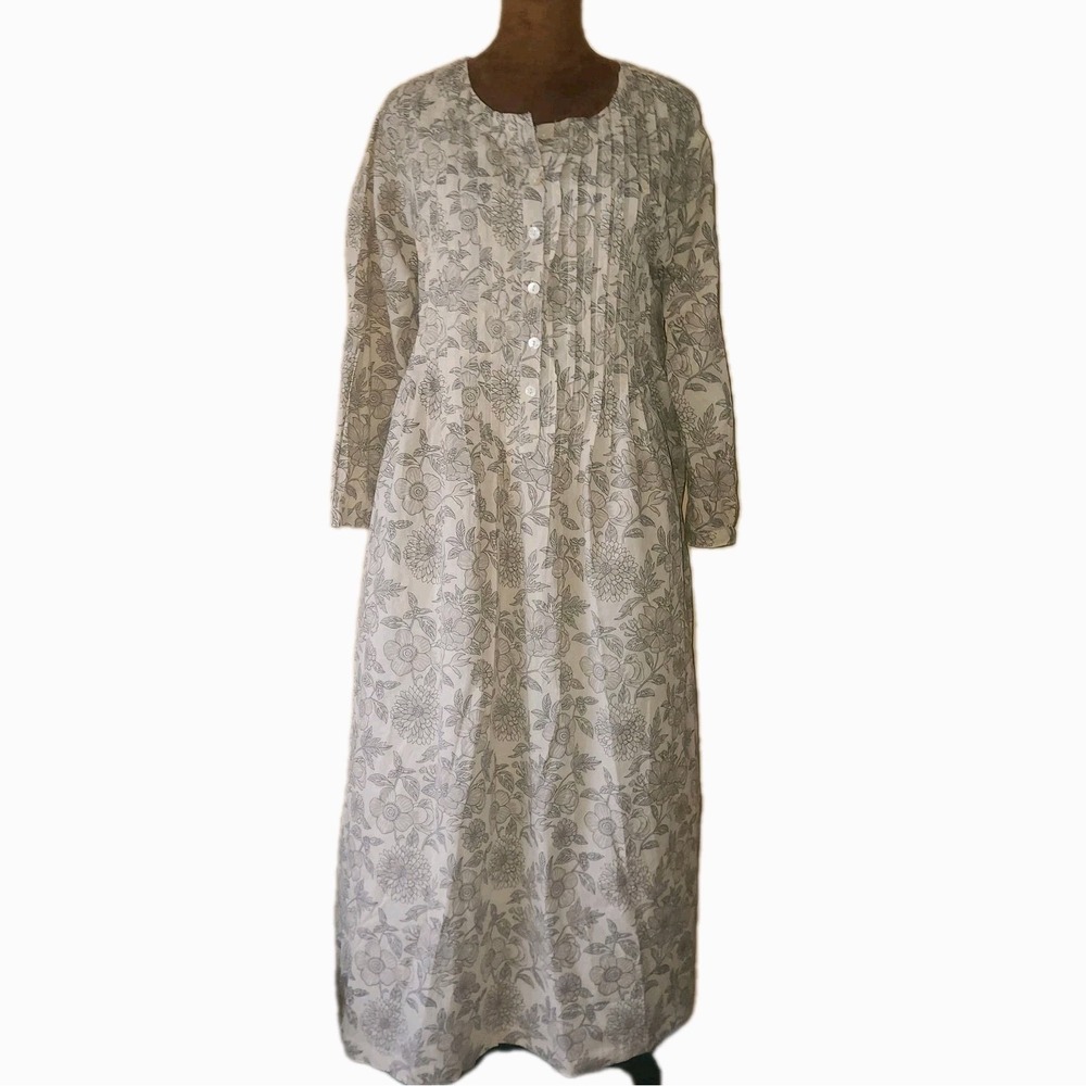 Utsa Day Dress Size L Floral Cotton Pockets Pleated Midi Lightweight Casual